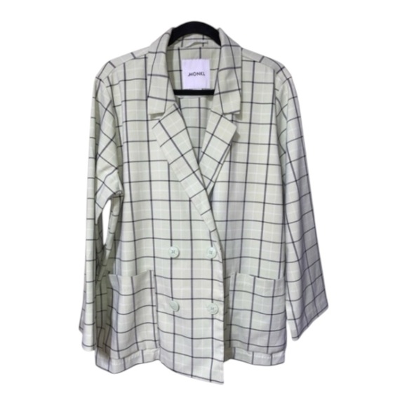 Monkl Women's Oversized Double Breasted Blazer Plaid Green Size L - Picture 3 of 7